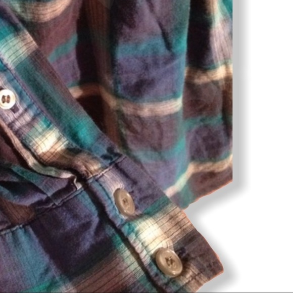 New York & Company XS Blue Green Purple Plaid Top - Picture 2 of 4